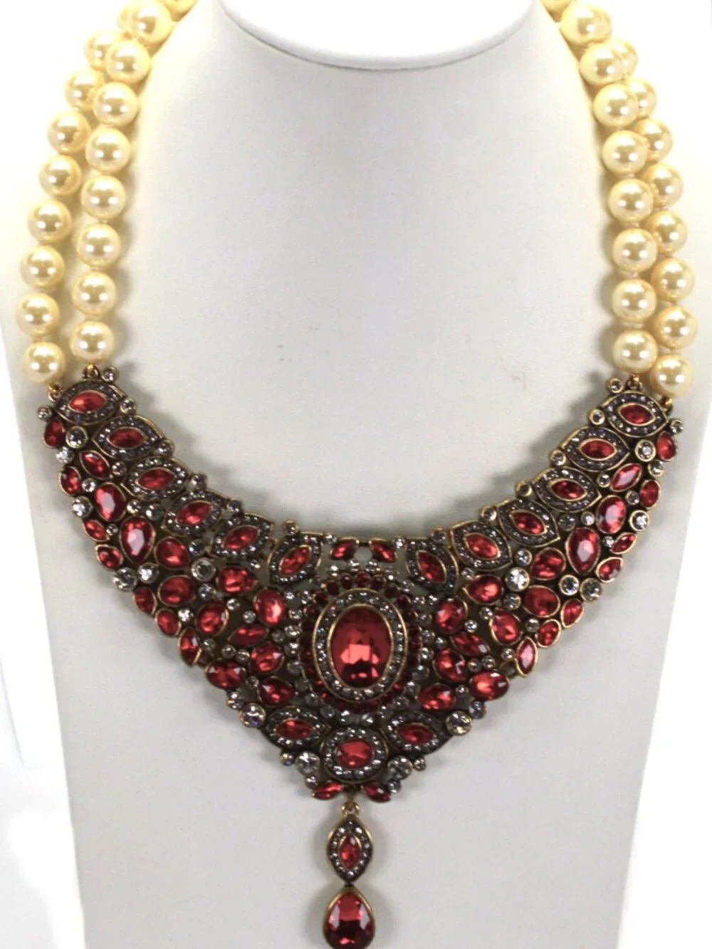 Heidi Daus 'Worth Waiting For' Siam Red Crystal Faux Pearl Necklace NIB